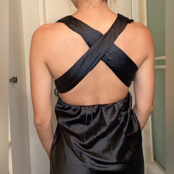 Satin Halter Tie Back Dress Mahina Black - Picture 8 of 15